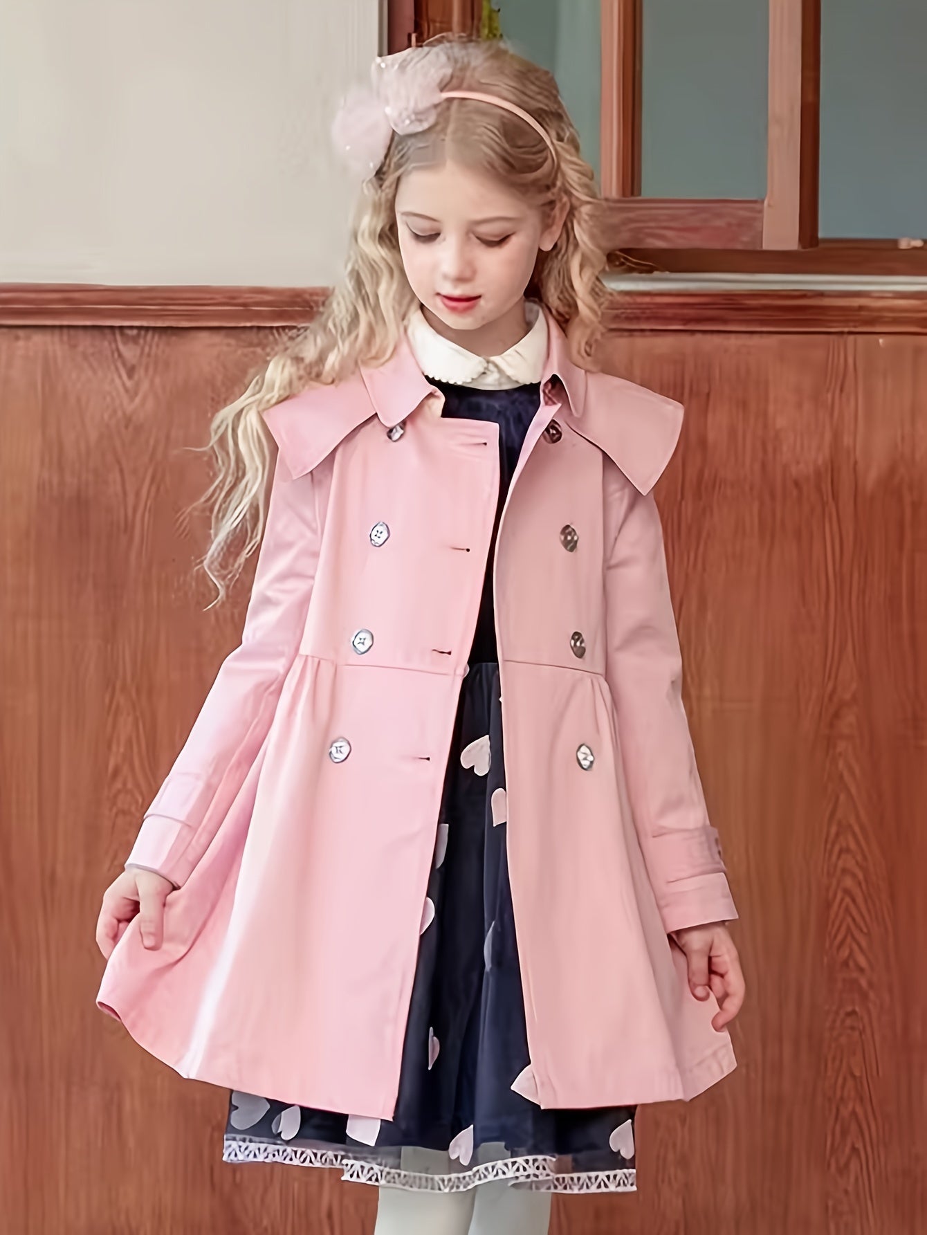 Girls Trench Coat Autumn Winter Princess Style Woven Polyester Tailored Waist
