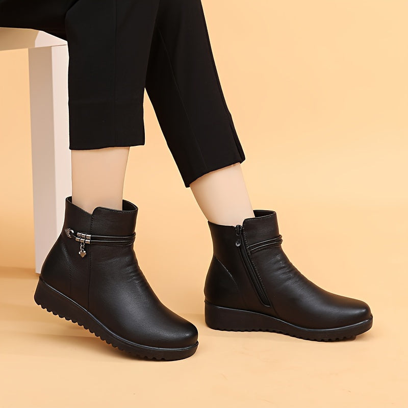 Women's Fleece-Lined Winter Boots Mid-Calf Waterproof Black Casual