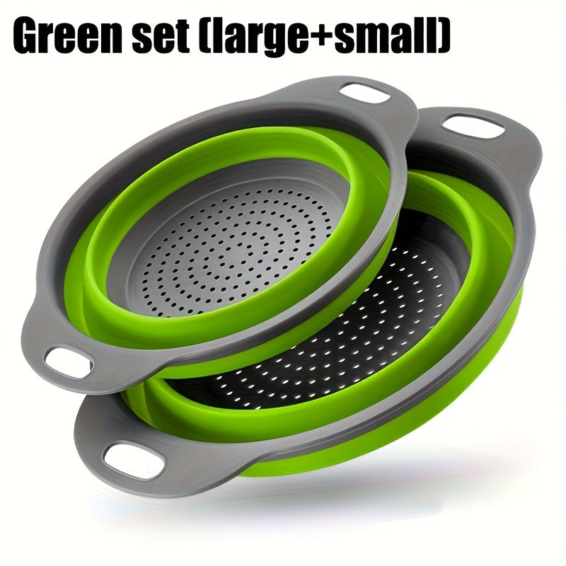 2 Pack Silicone Drain Basket Set Collapsible Funnels for Pasta Vegetables Fruits