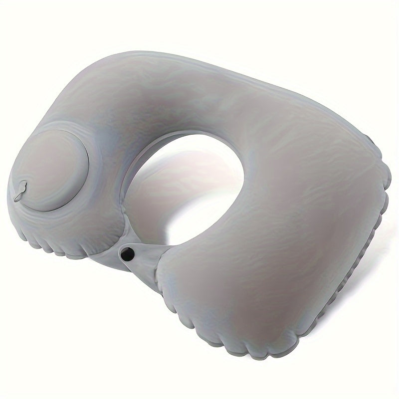 Portable Inflatable U-Shaped Neck Pillow with Velvet Cover for Travel and Home