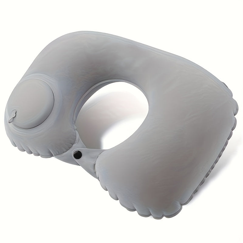 Portable Inflatable U-Shaped Neck Pillow with Velvet Cover for Travel and Home