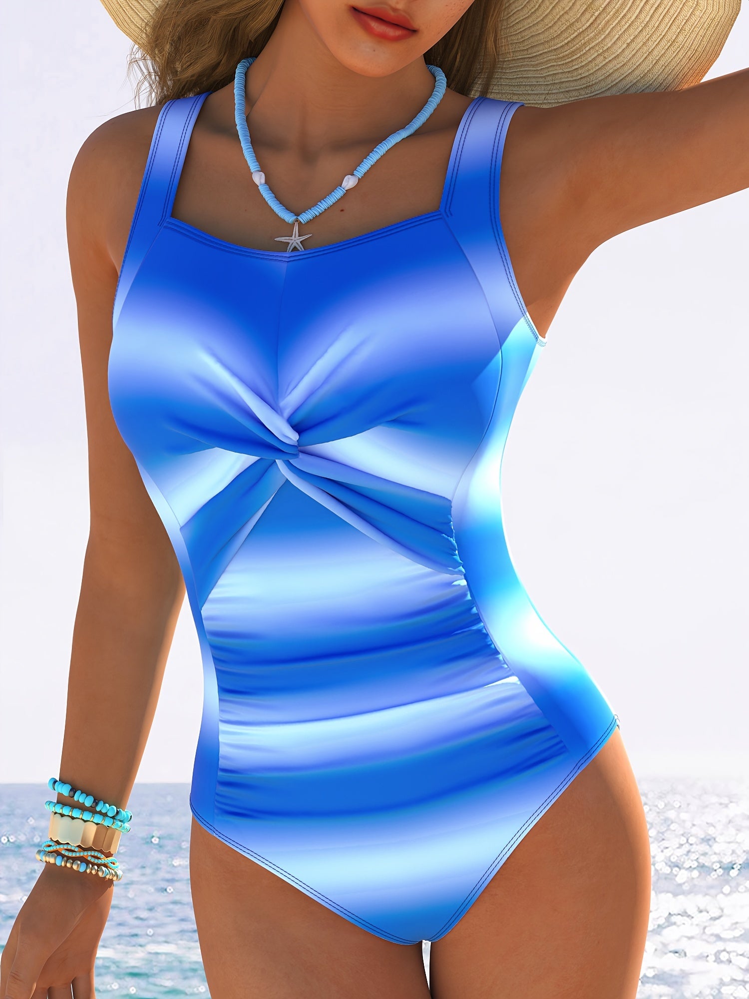 Women's One-Piece Swimsuit with High Elasticity Striped Knit Polyester Sports Style