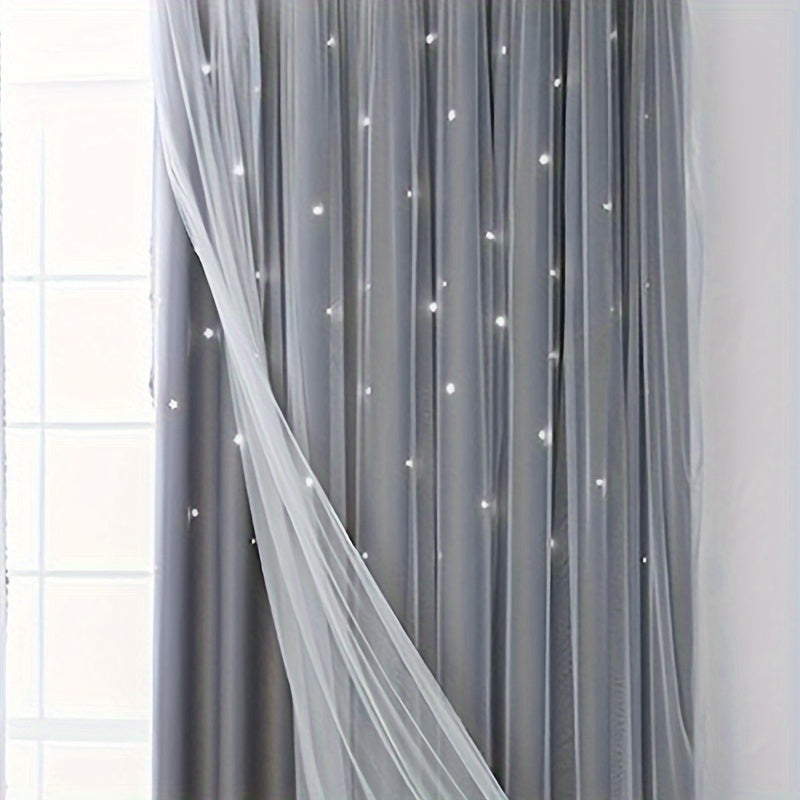 Hollow Star Curtains Two Layers Soft Breathable Fabric for Living Room Bedroom
