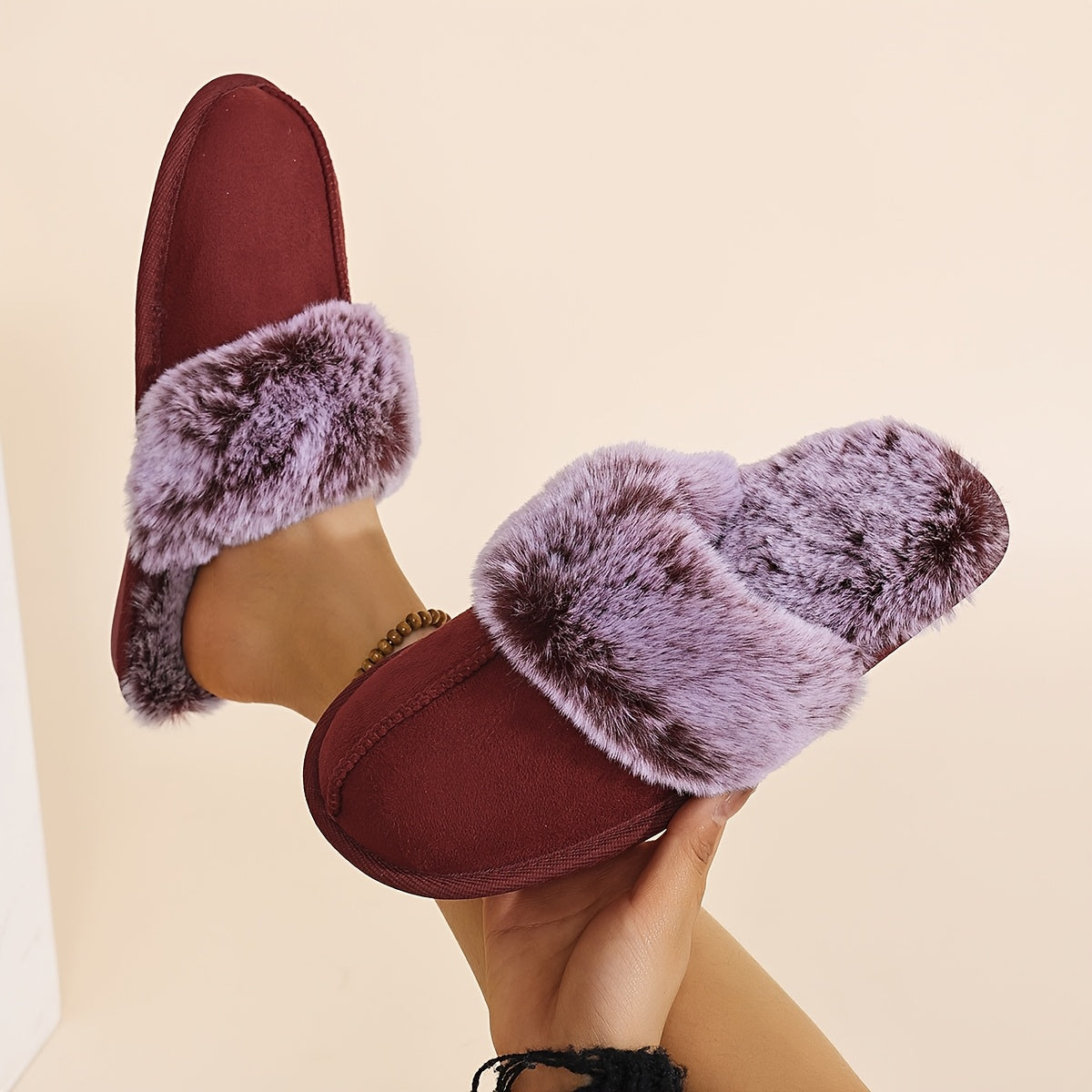 Women's Plush Lined Slippers with Glittery Gold Sole Indoor House Shoes