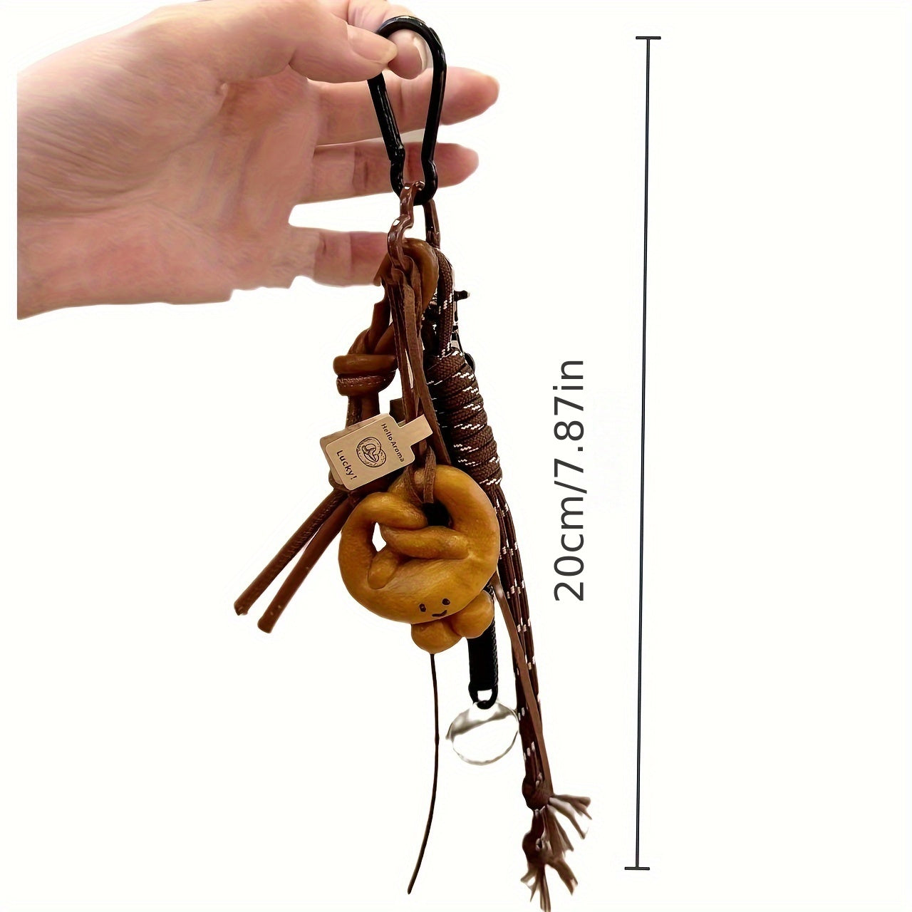 Rock-Inspired Faux Leather Keychain with Chocolate Pretzel Donut Charms and Tassel