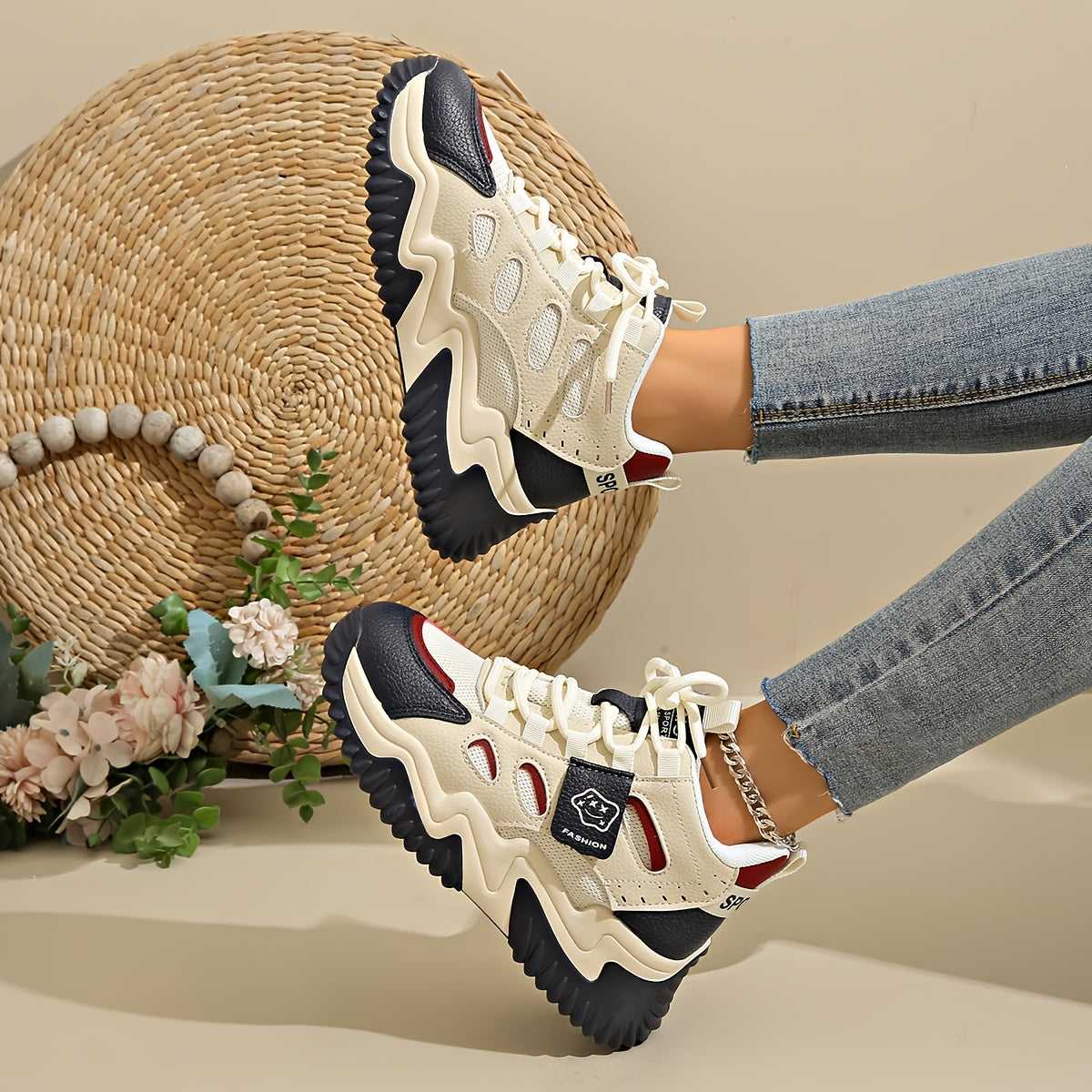 Women’s Casual Mesh Sneakers, Lace-Up, Fabric Upper, Spring Footwear