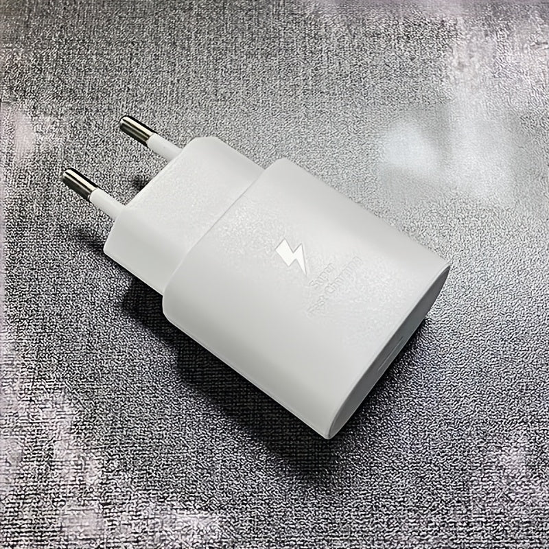 Samsung Galaxy telefonlari uchun USB-C tez zaryadlovchi (S21, S22, S23, S24, Ultra, A54, A53, A34) Evropa standartidagi ulagich bilan. Umumiy quvvat adapteri, ayolga ayol ulanishi va Type C ni o'z ichiga oladi.