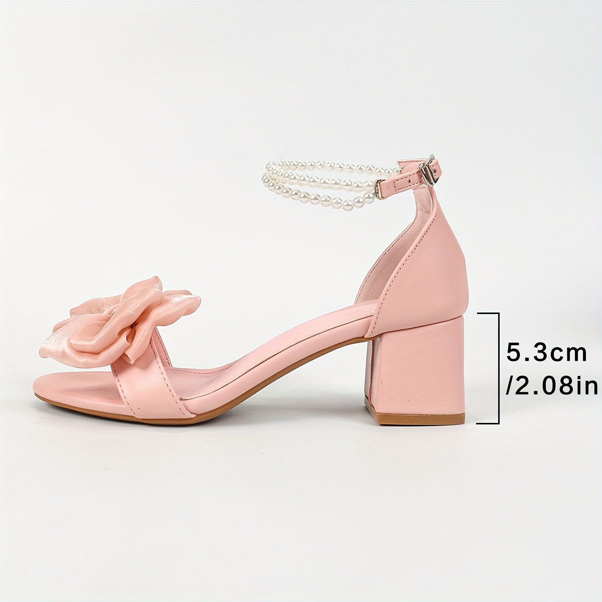 Low Heeled Sandals with Bow Decor Faux Pearl Ankle Strap for Evening Wear