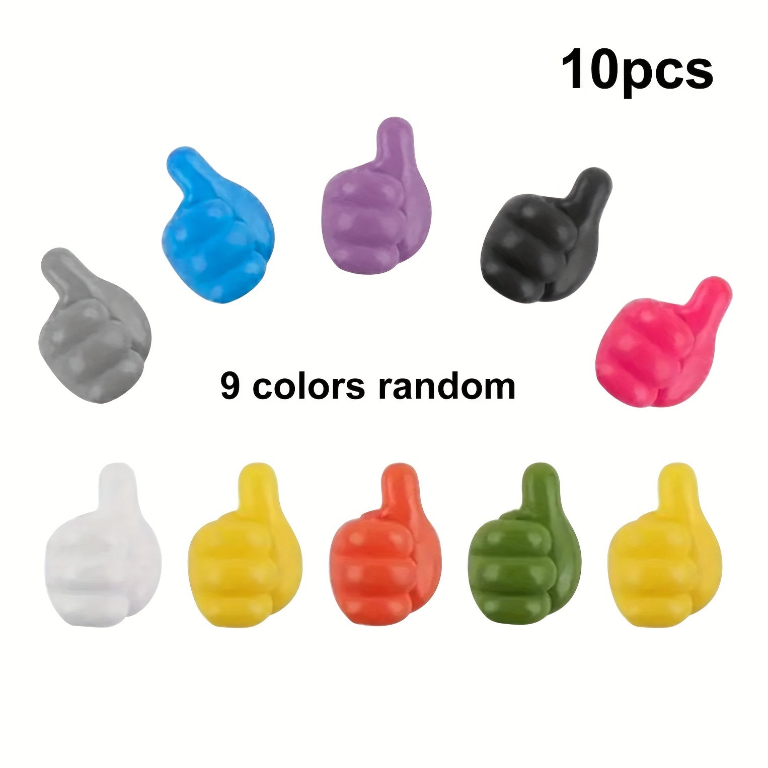 10 Hand-Shaped Rubber Cable Organizer Hooks Set in Random Colors