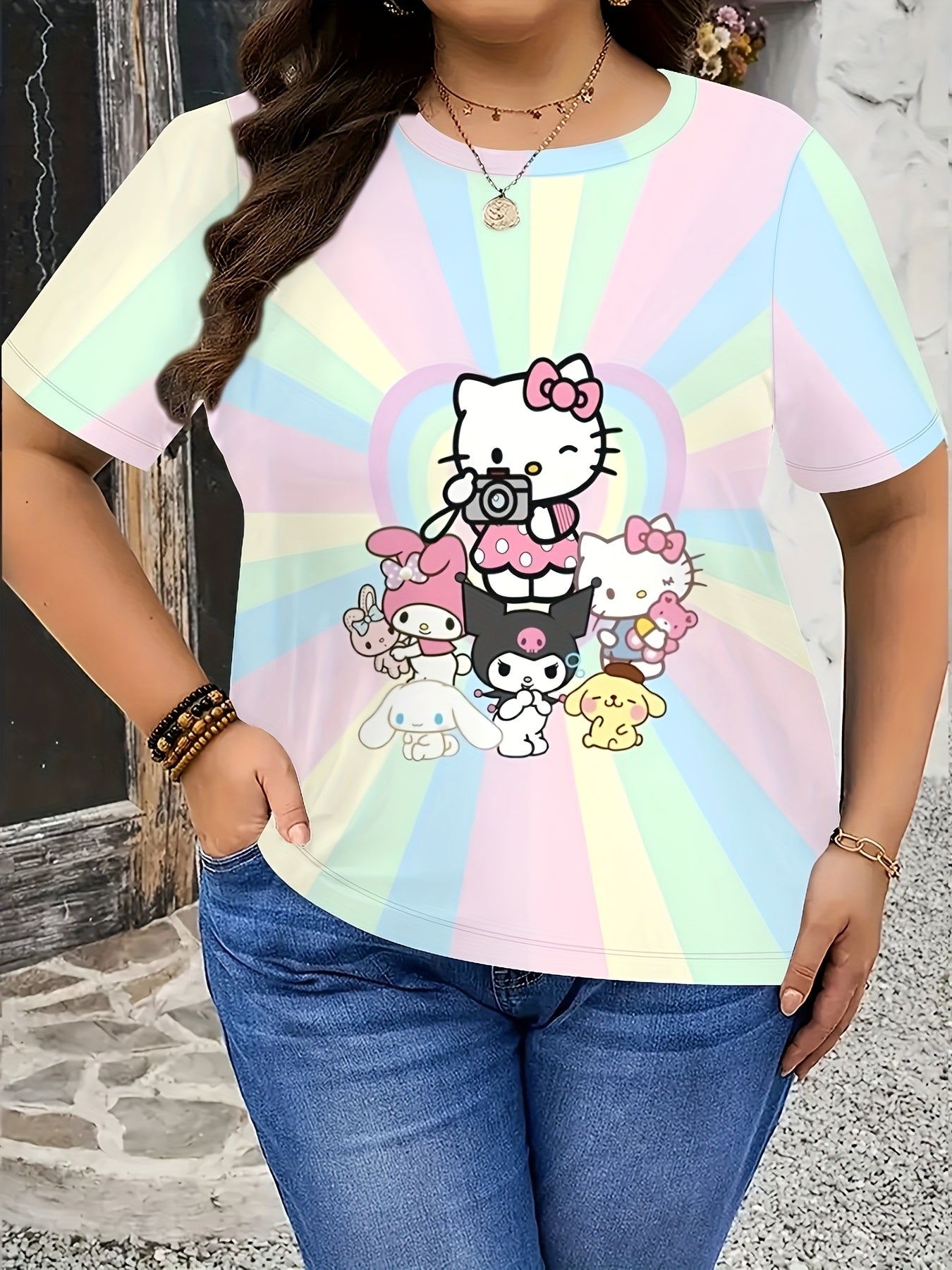 Camiseta de manga corta para mujer de algodón con gráfico de personaje de dibujos animados