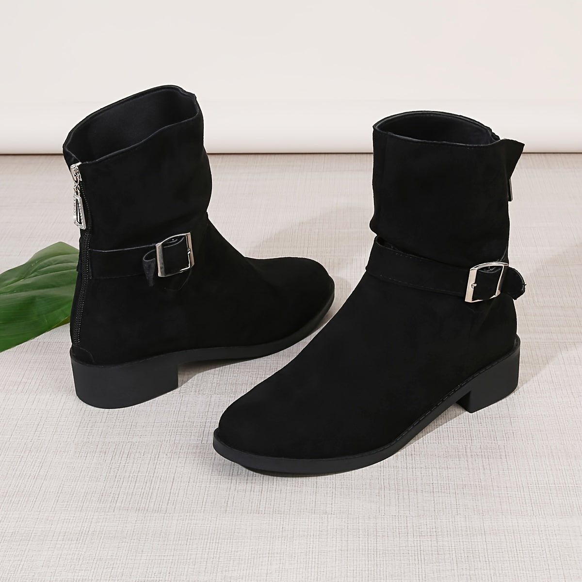 Women's Fleece-Lined Mid-Calf Boots Chunky Heel Side Zipper Casual