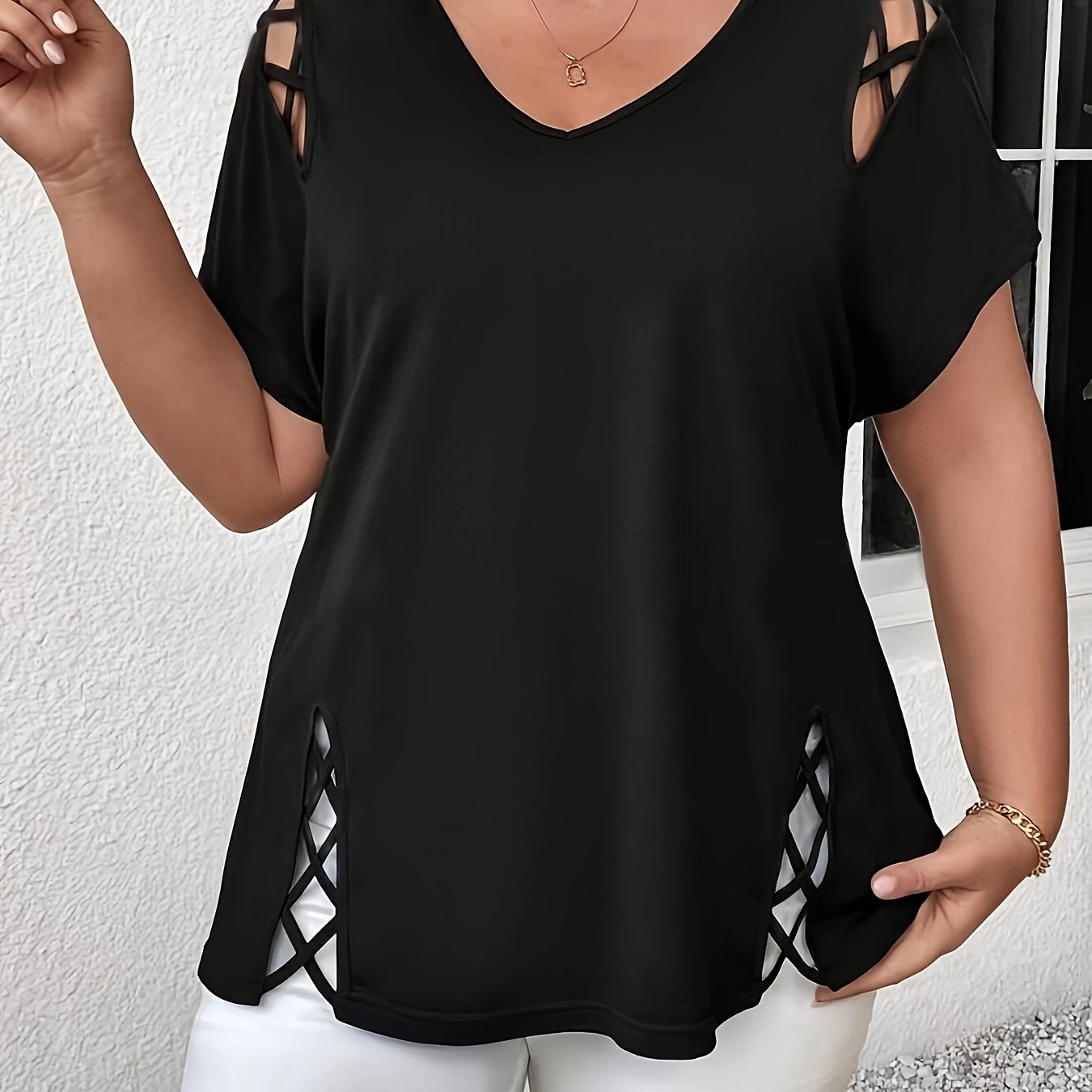 Plus Size Women's Cross-Strap Top European Style Casual Top