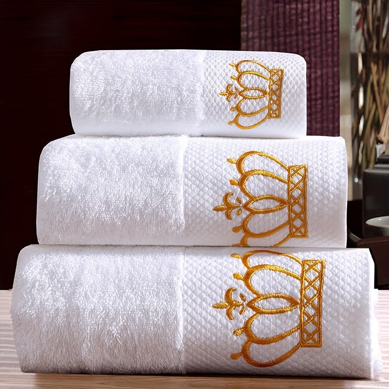 Cotton Hand and Bath Towel Set with Embroidery for Hotels and Salons Absorbent Luxurious Bathroom Accessories