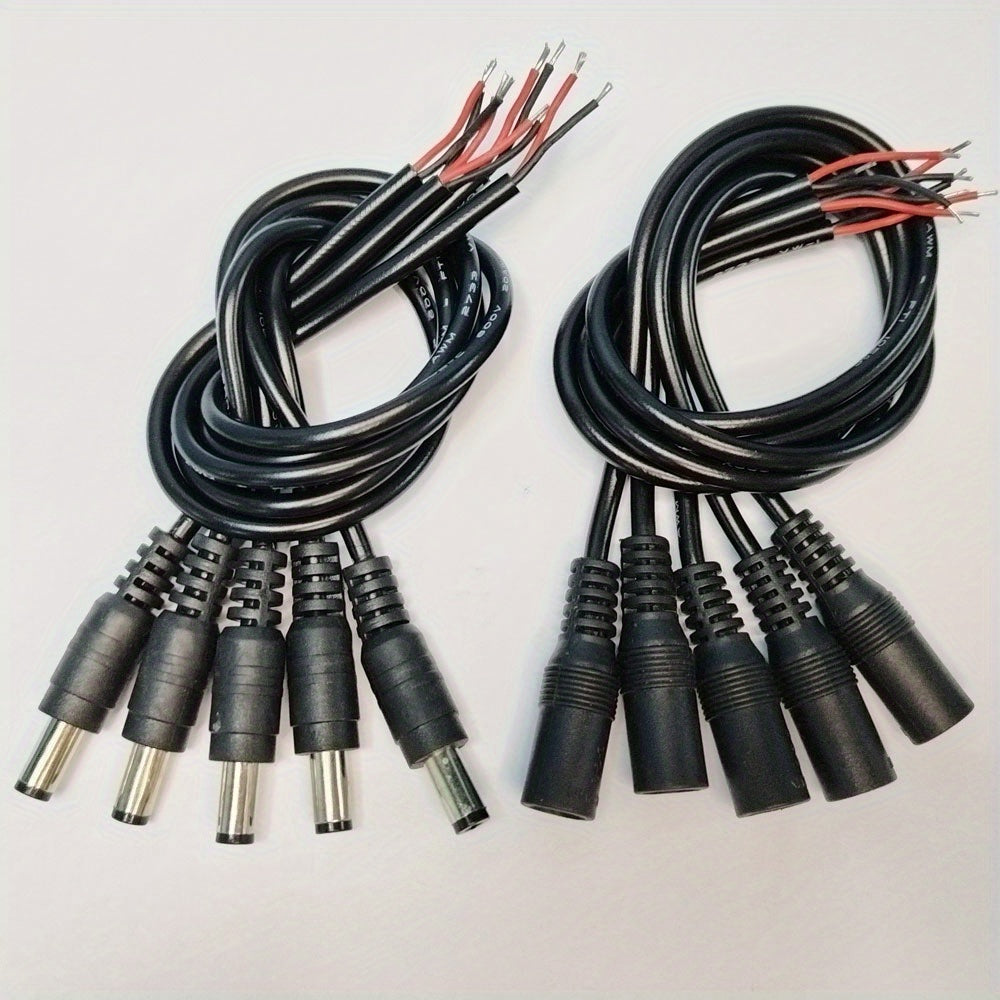 5 pares de conectores de enchufe de corriente continua macho y hembra de 12V 5.5x2.1mm con cables negros