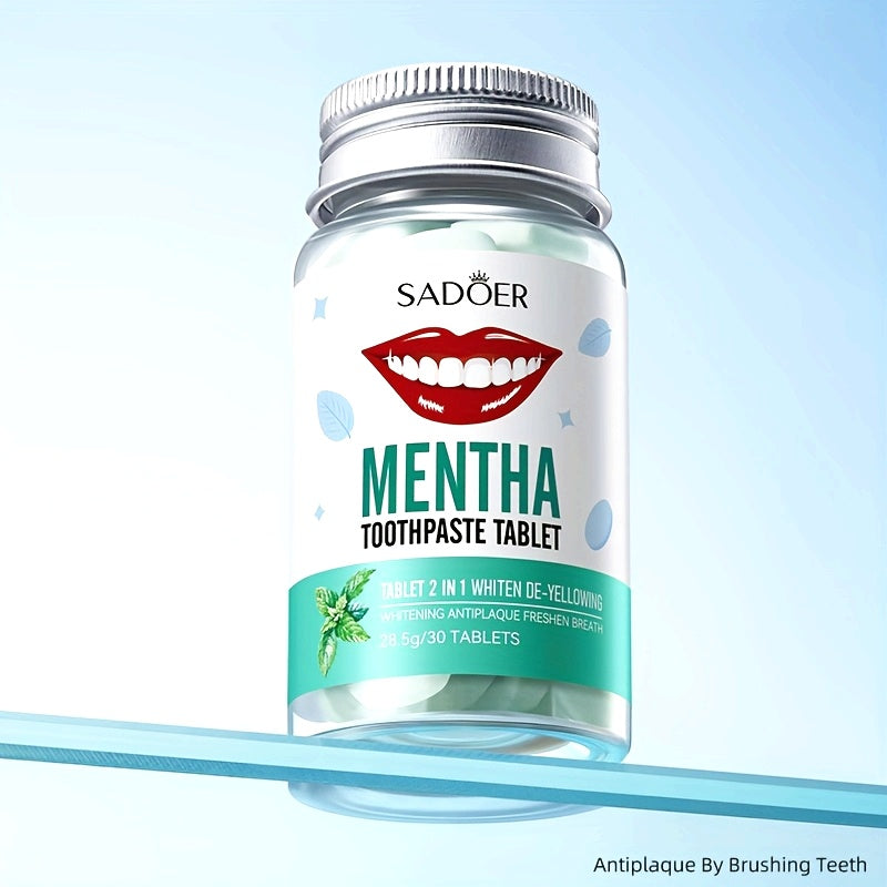 Chewable Peppermint tish pastasi tabletkalari 30 dona Sayohat portativ tabiiy oqartirish