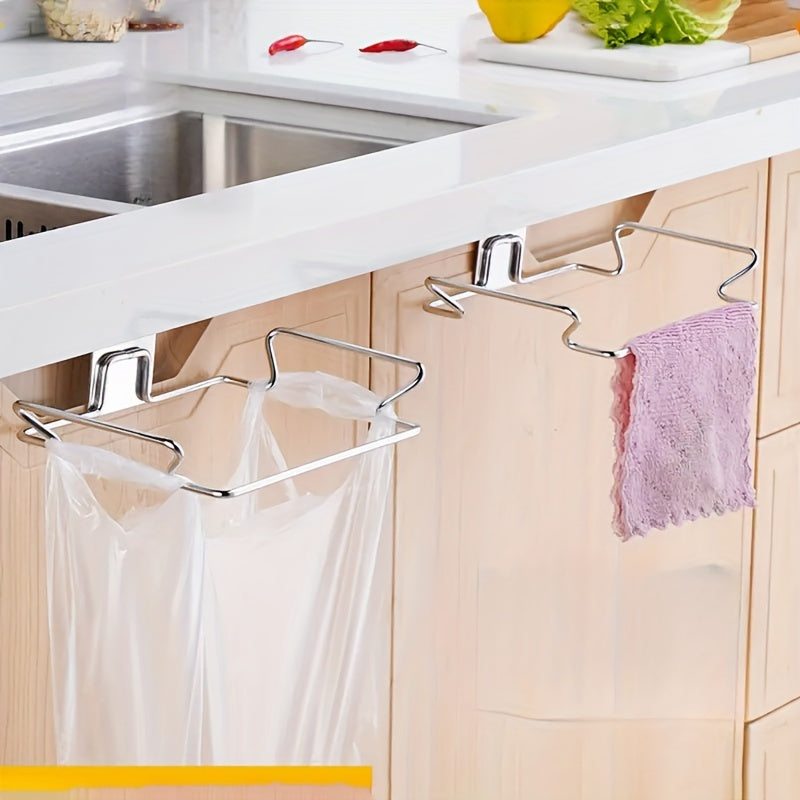 Stainless Steel Wall-Mounted Kitchen Storage Hooks for Garbage Bag Organizer 1/2 Pieces