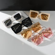 Oversized Square Glasses with PC Frame and Metal Chain Hollow Temples for Summer Beach Vacation
