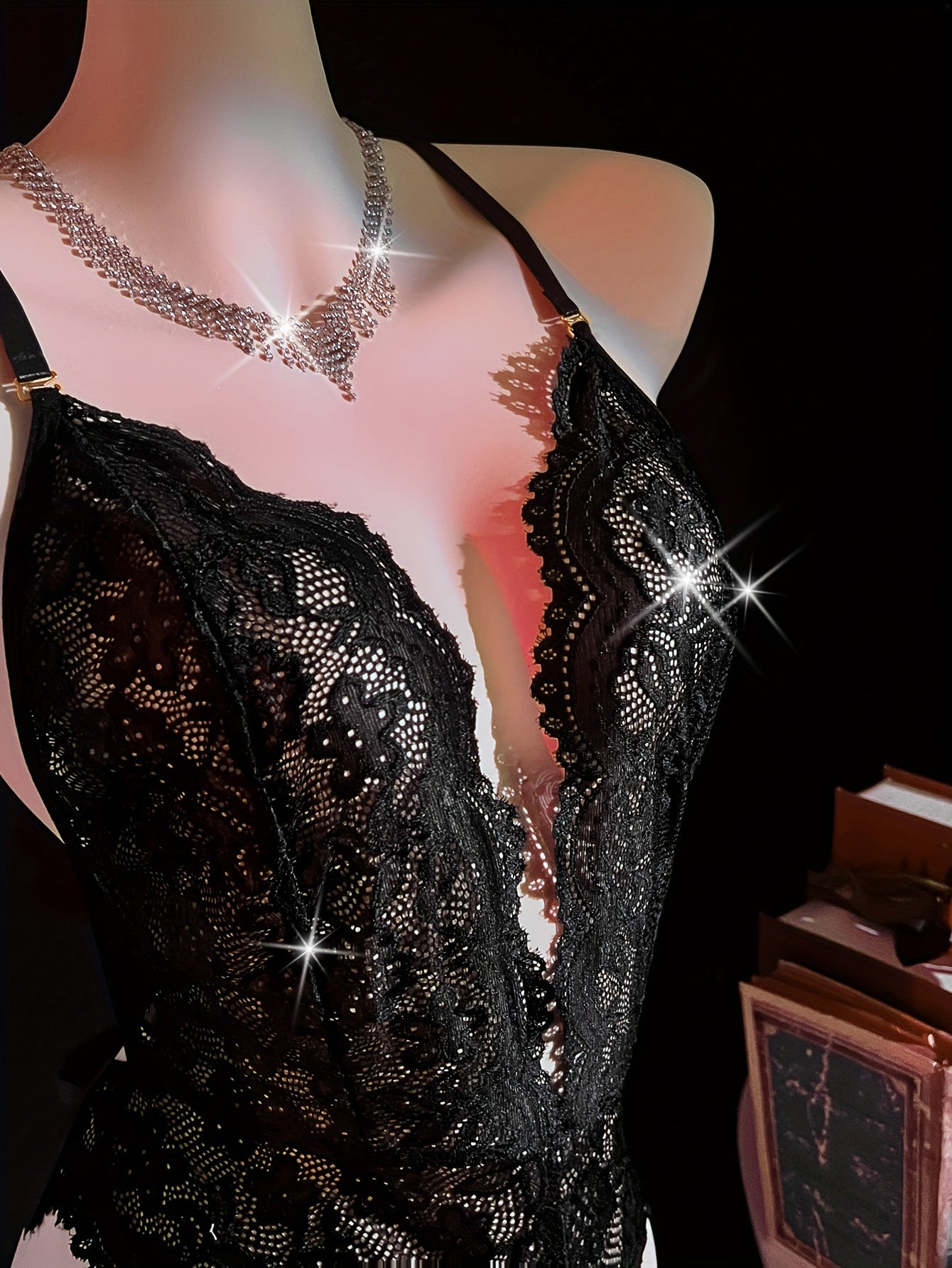 Women's Lace Bodysuit Deep V-Neck Open Crotch High Waist Lingerie