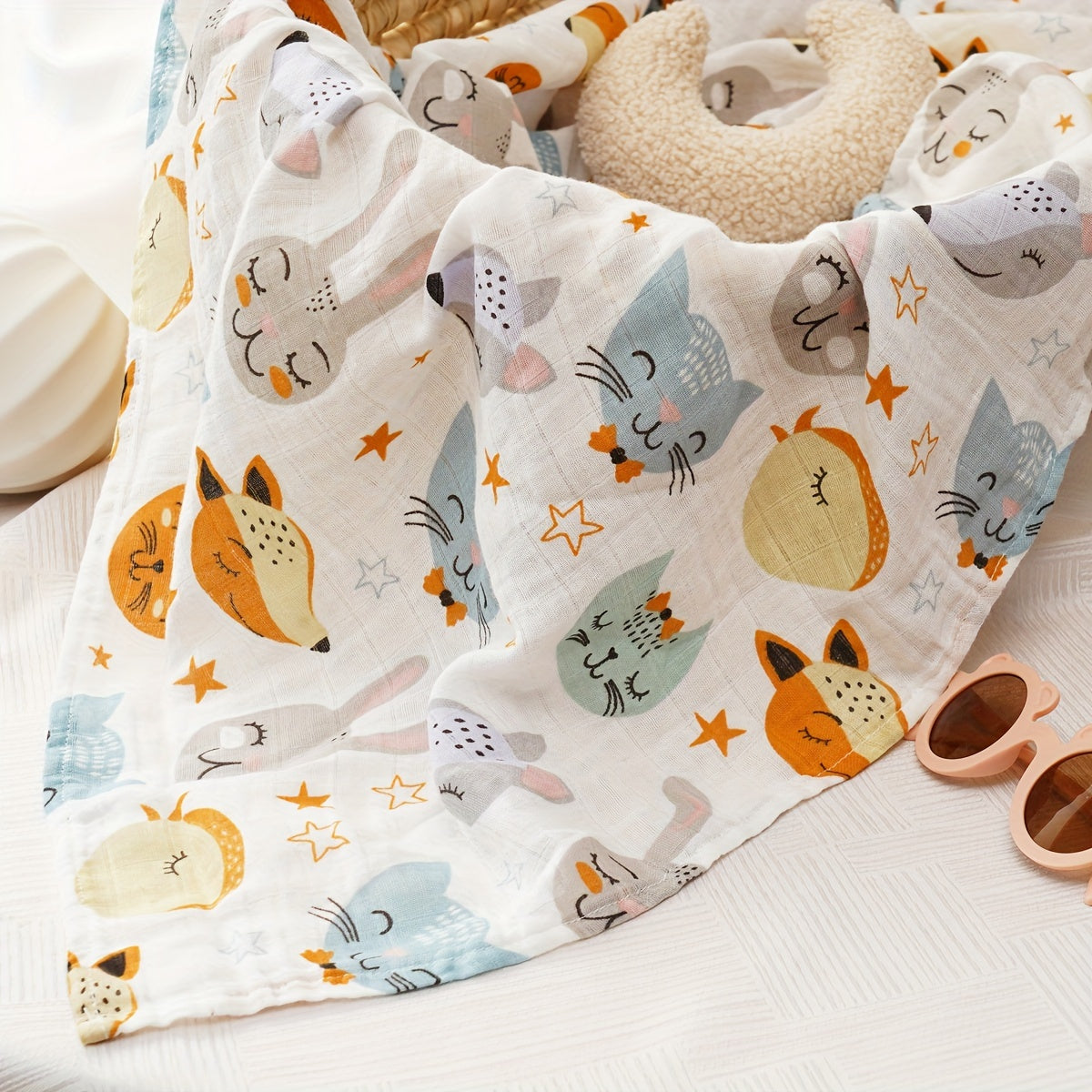 Baby Girls and Boys Muslin Swaddle Blanket 119cm Fruit and Animal Design