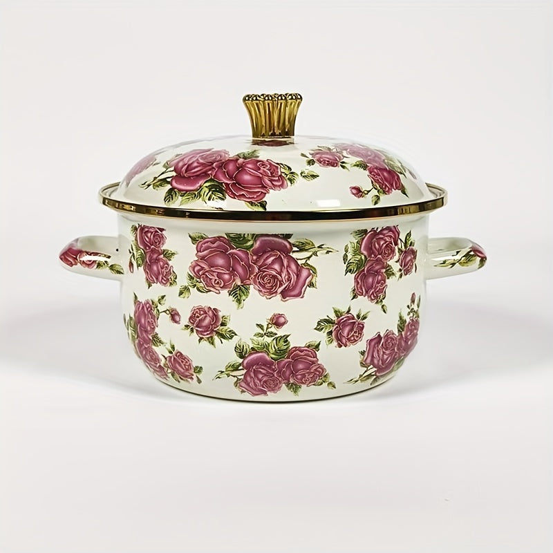 Enamel Soup Pot with Double-Ear Handles, Thickened Enamel, Suitable for All Stovetops