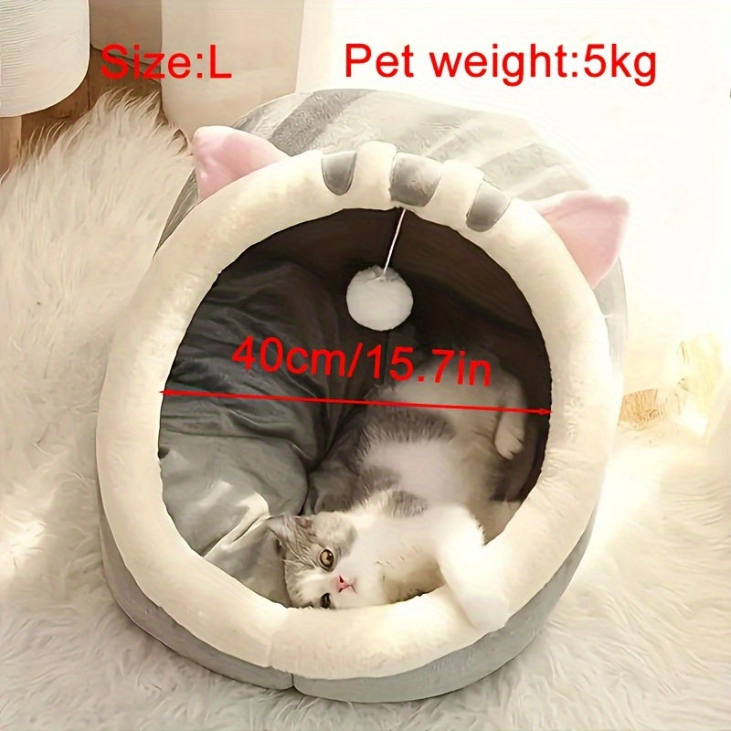 All-Season Plush Cat House with Cushion for Small to Large Cats