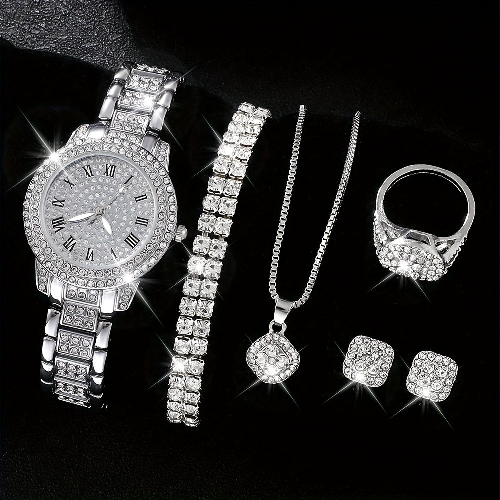 Men's Quartz Watch Set with Round Dial and Square Pendant Accessories