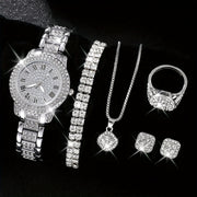 Men's Quartz Watch Set with Round Dial and Square Pendant Accessories