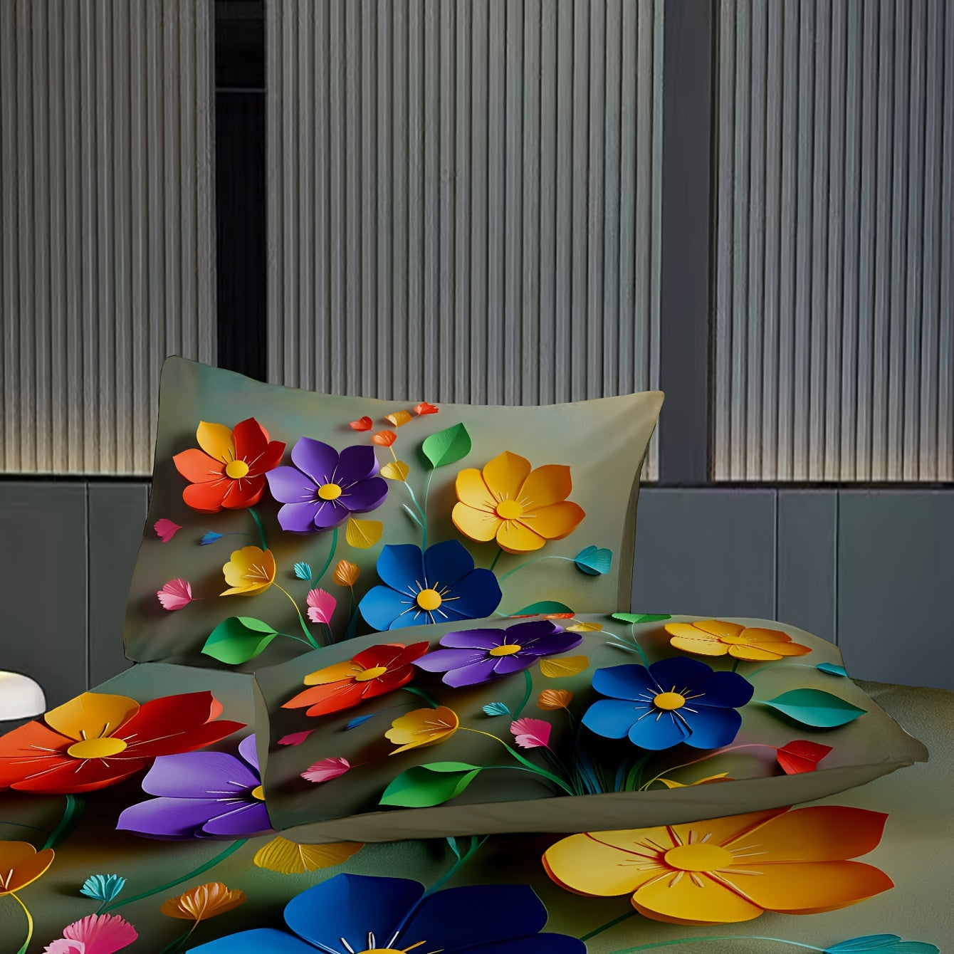 Conjunto de funda nórdica con patrón floral 3D y cierre de cremallera, 100% poliéster, para todas las estaciones, incluye 1 funda nórdica y 2 fundas de almohada