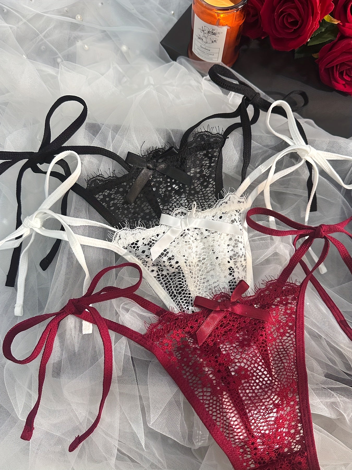 Women's Floral Lace Thongs with Side Ties Sexy Lingerie