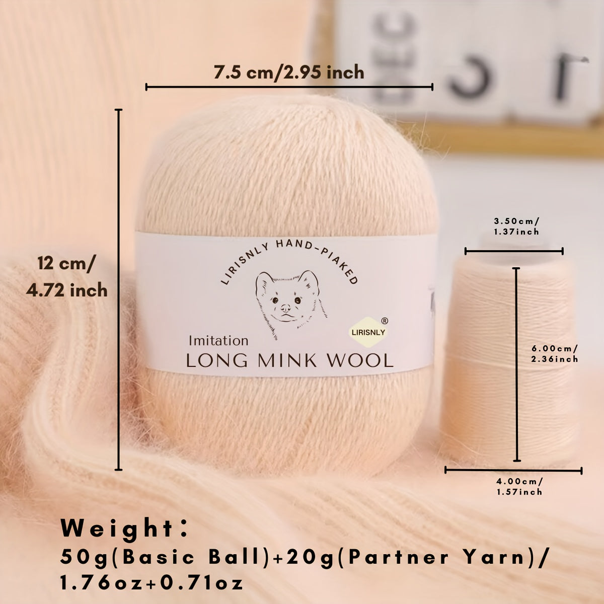 Multicolor Faux Mink Wool and Long Wool Knitting Yarn Set for Scarves Sweaters Hats 280g