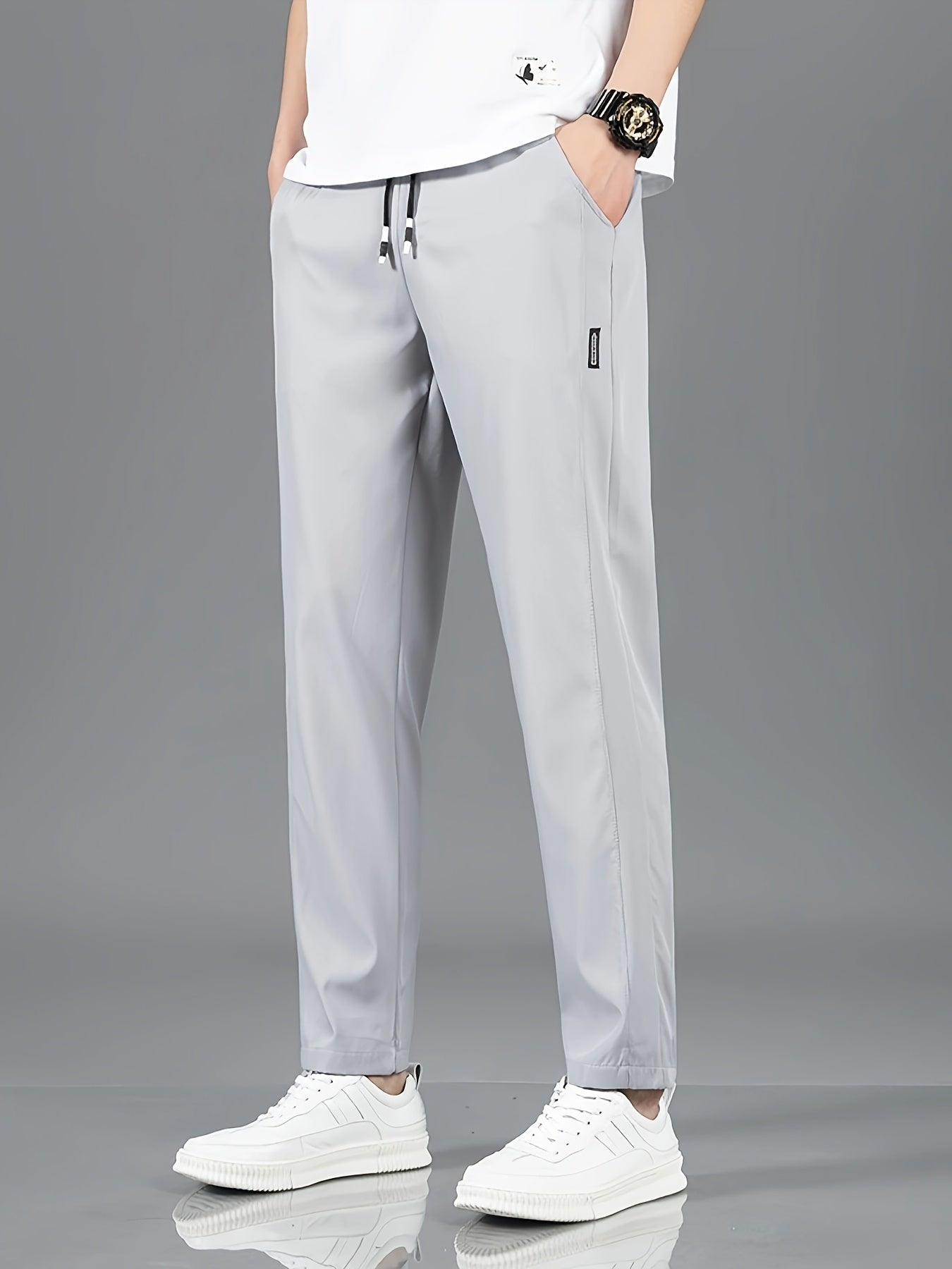 Men's Casual Drawstring Pants Breathable Quick-Dry Polyester for Outdoor Hiking in Black Navy Blue