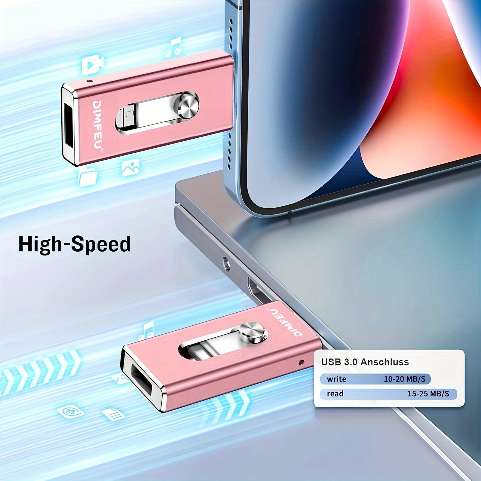 128GB USB flesh drive Lightning Type-C USB 3.0 yuqori tezlikda tashqi saqlash uchun iPhone iPad Android PC