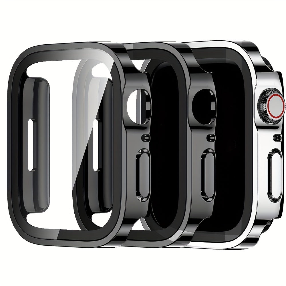 3-Piece Full Coverage PC Protective Case Set for Apple Watch with Built-in Glass Screen Protector 40mm-49mm