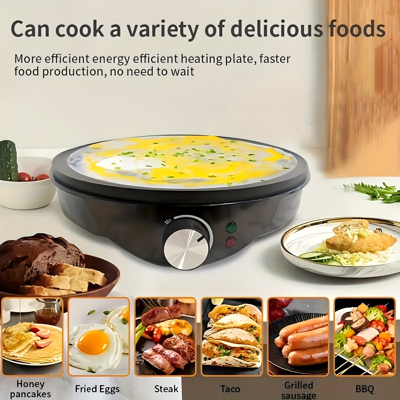 Электрическая антипригарная сковорода для блинов и блинчиков диаметром 25 см, круглая, черная