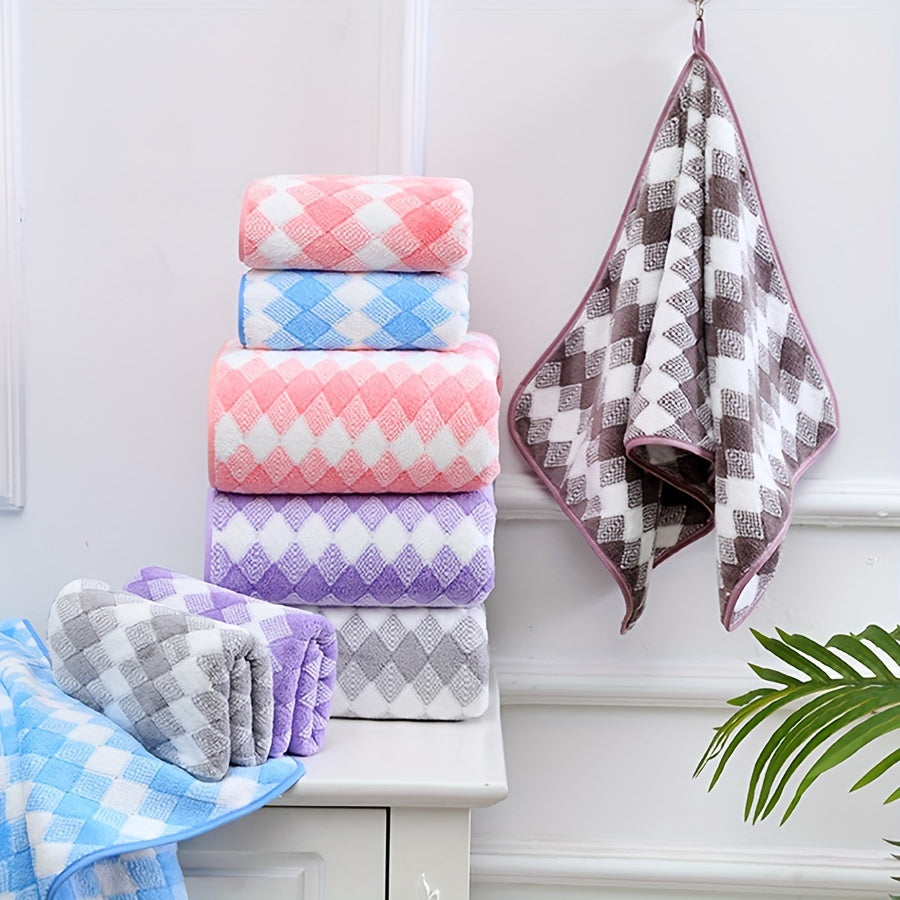 Lattice Cotton Towel Set with Hand and Bath Towels Quick-Drying Soft Skin-Friendly