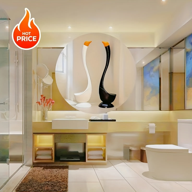 Swan-Shaped Toilet Brush with Angled Bristles Floor Mount No-Drill Long Handle Medium Firm