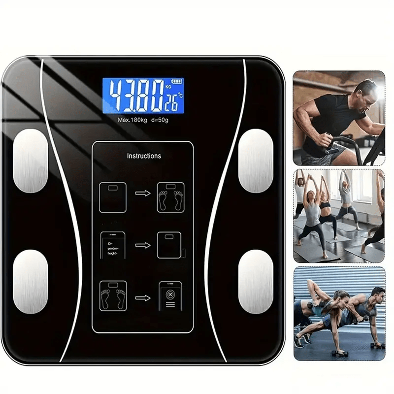 Wireless Body Weight Scale LCD Display Body Monitoring App Sync Temperature Battery Operated