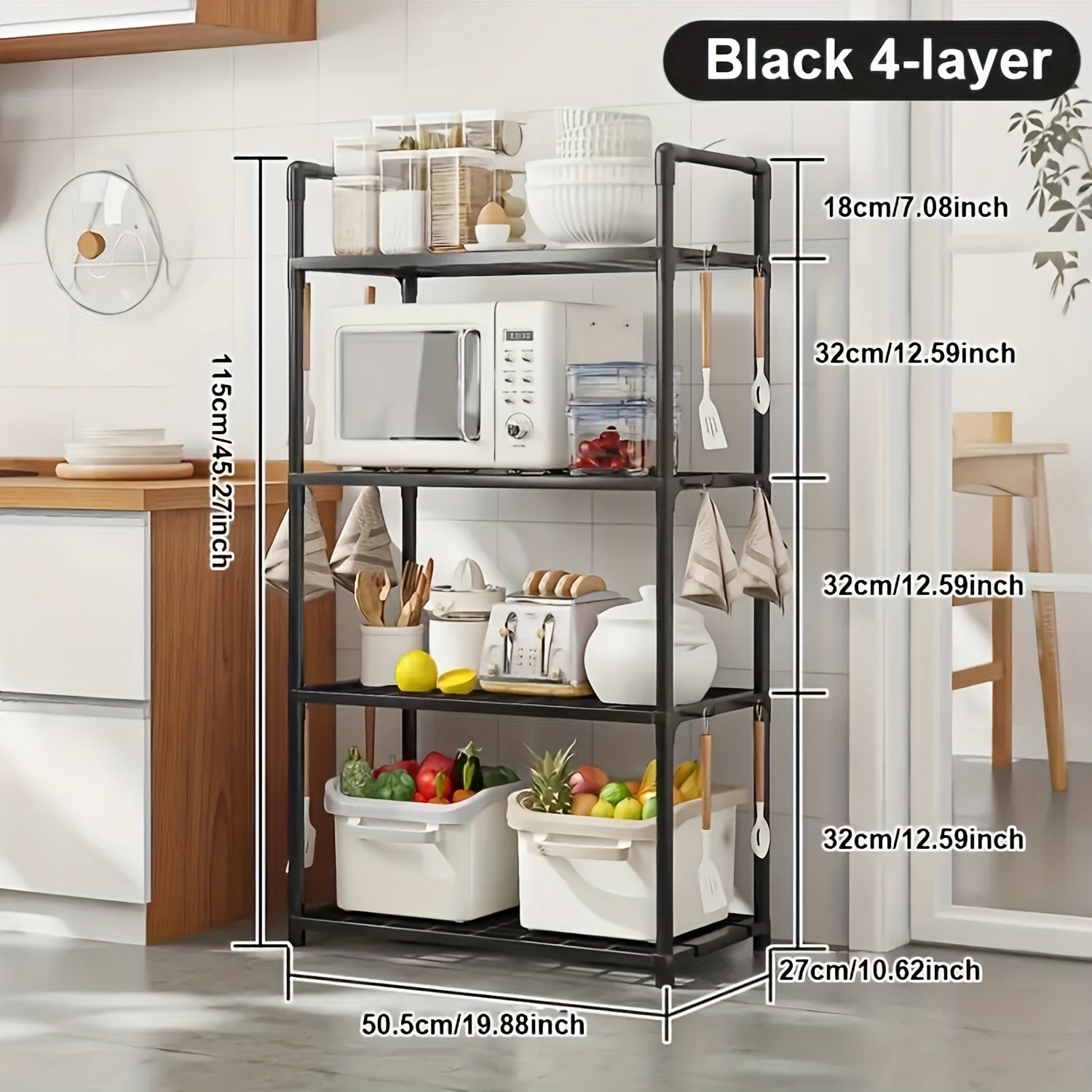 Oshxona va garajni tashkil qilish uchun ideal, 4/5 qavatli bardoshli metall saqlash rafi, kuchli ko'p qatlamli javon, oshxonada foydalanish uchun ko'p qirrali uy mebellari