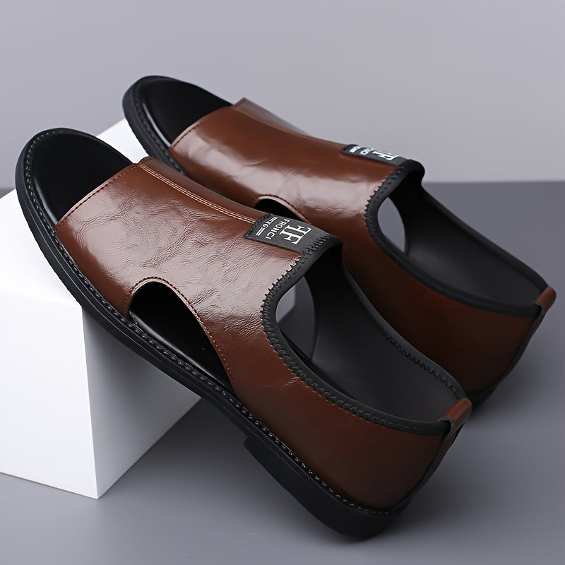 Men's PU Casual Slip-On Sandals for Spring Summer Solid Color