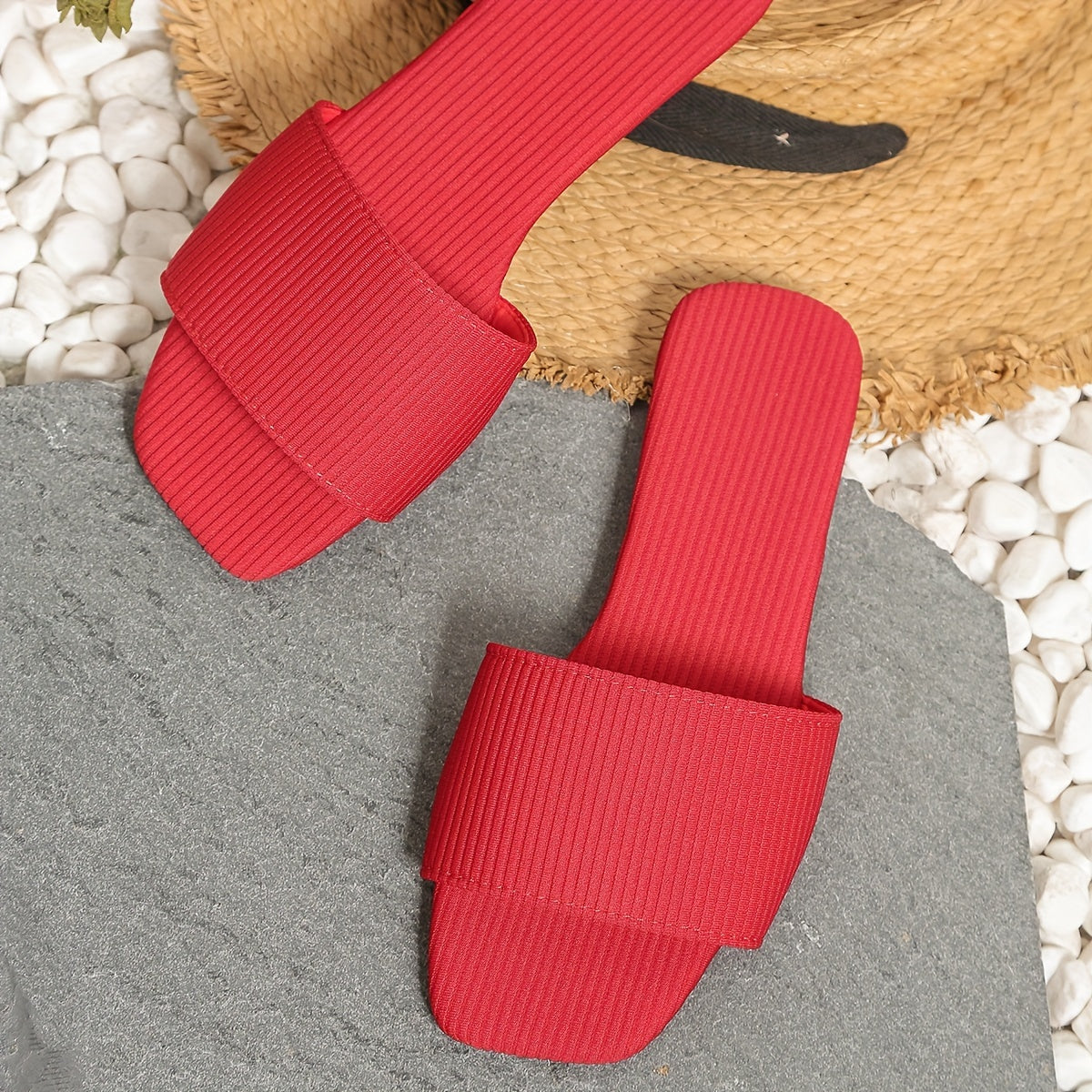 Women's Solid Color Slide Sandals Cushion Flat Summer Shoes Open Toe