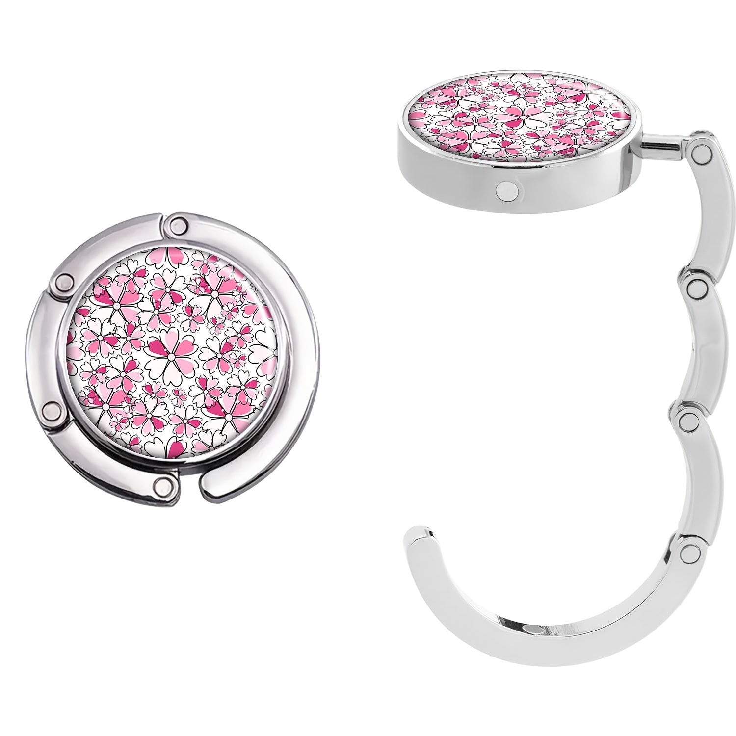 Portable Handbag Hook with Magnetic Closure Pink Floral Zinc Alloy Anti-Slip for Purses