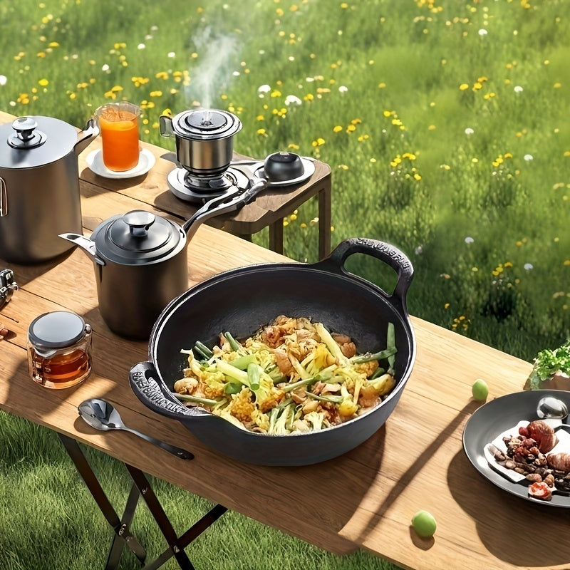 Мини-сковорода из чугуна с двойными ручками для гриля на открытом воздухе и кемпинга