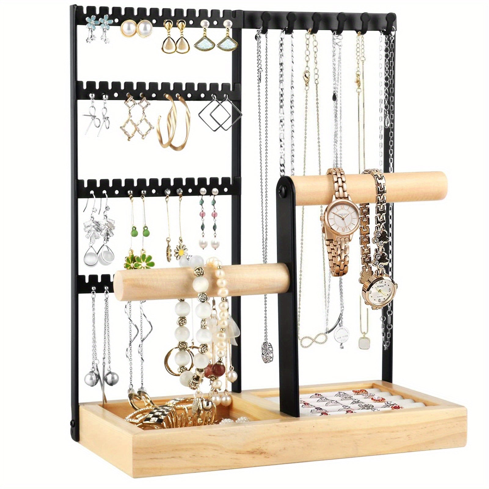 Jewelry Organizer with 4-Tier Earring Holder Necklace Ring Bracelet Storage Tower