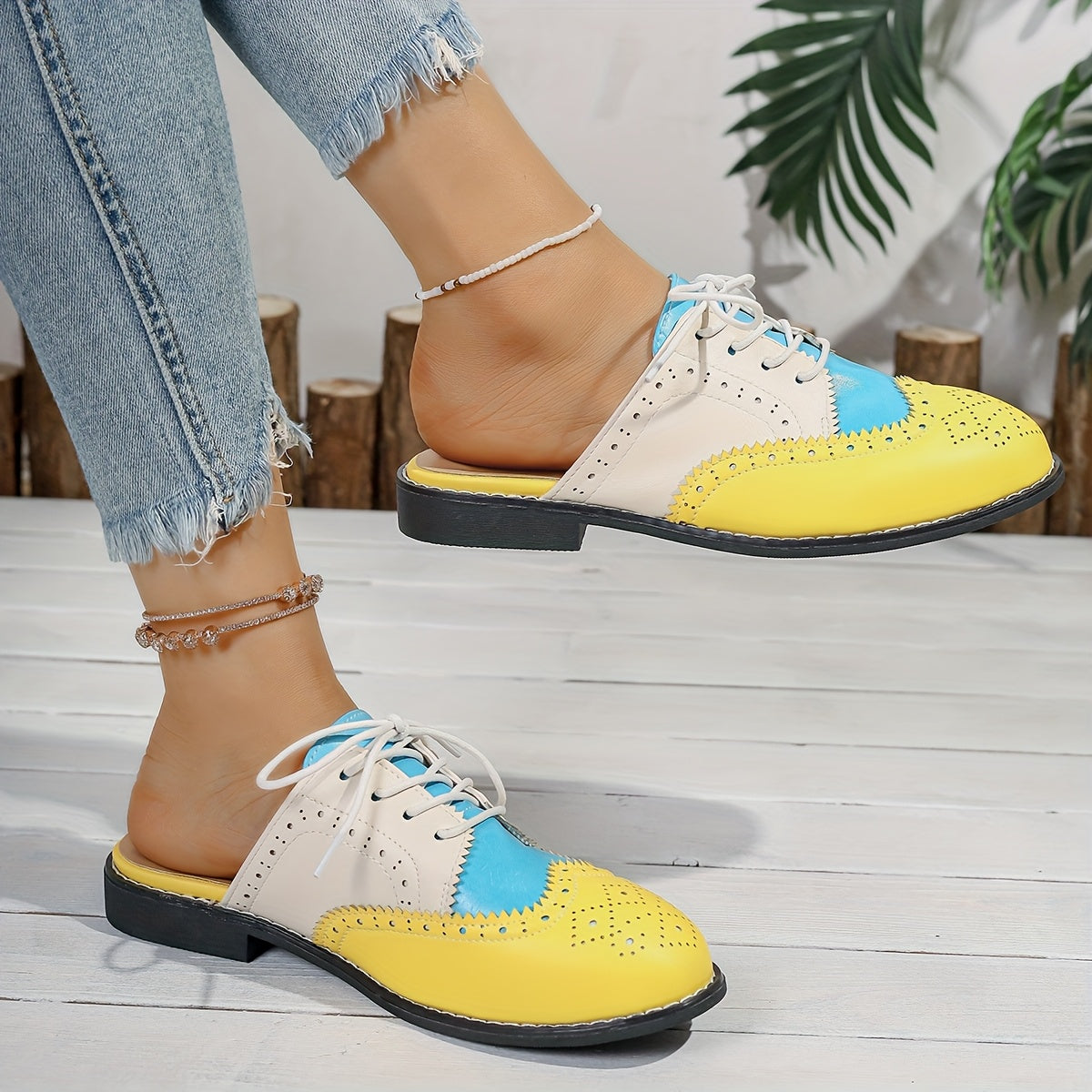 Women Summer Mules Comfortable Flat Shoes Casual Slip-On