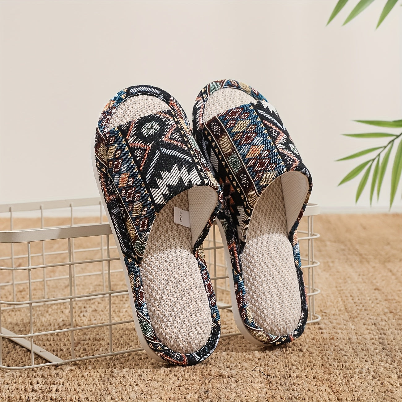 Women's Tribal Pattern Slip-On Indoor Slippers Non-Slip Soft Fabric