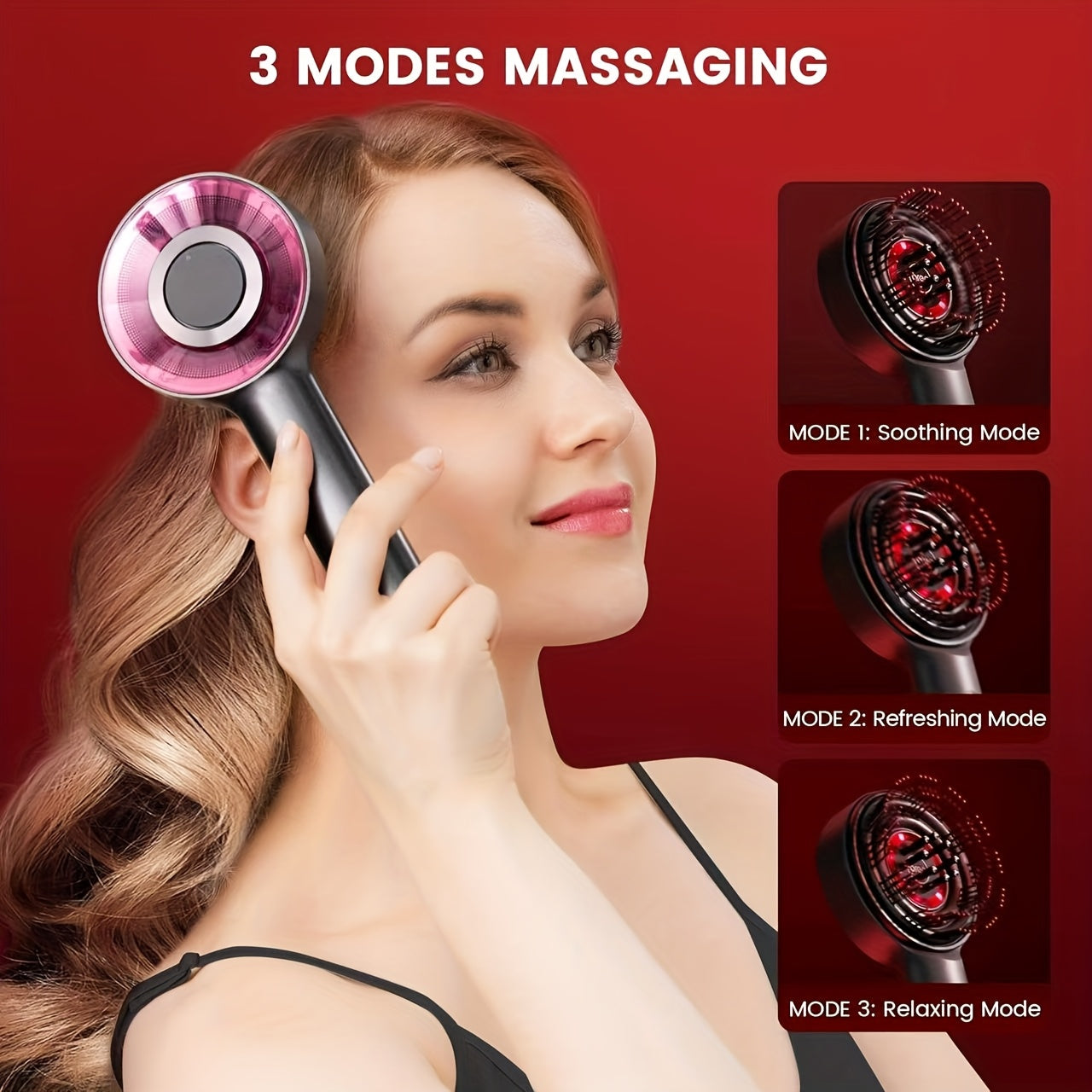 Cordless Scalp Massager Comb with Essential Oil Dispenser and 3 Modes Red and Black