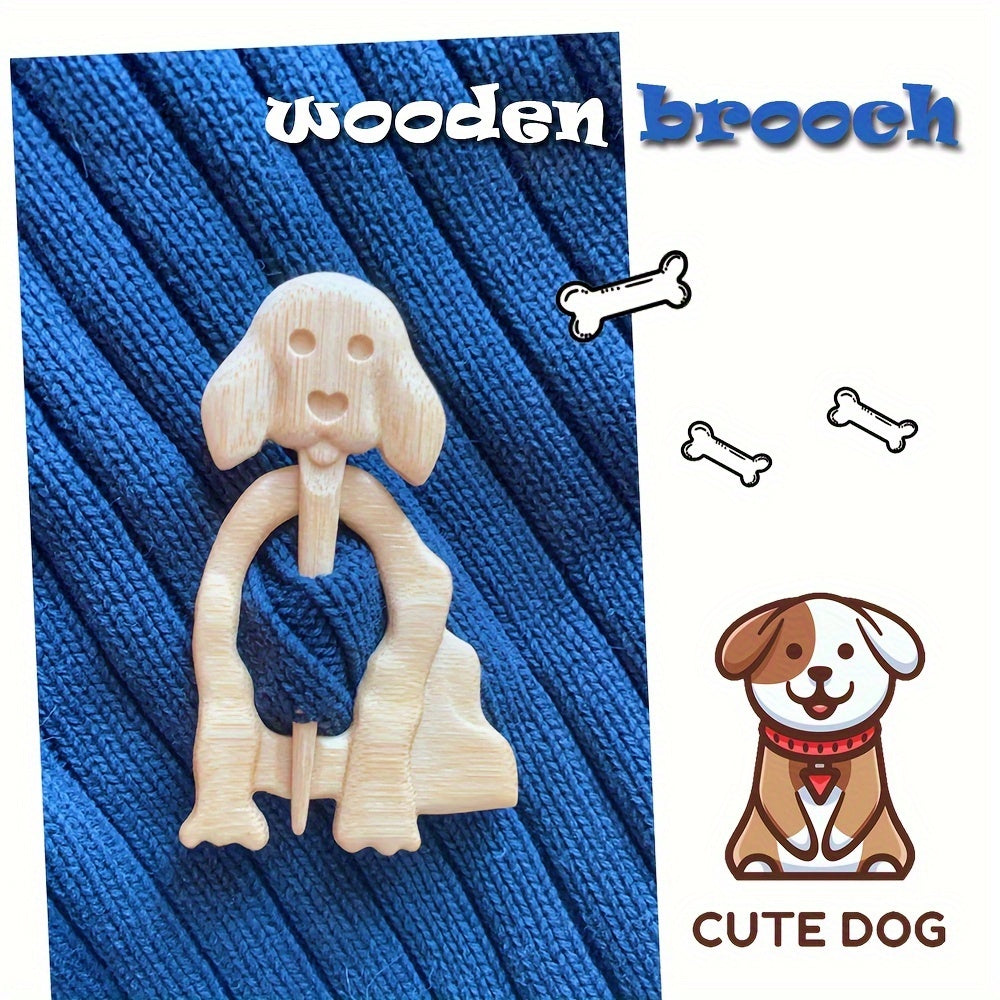 Set of 3 Wooden Animal Brooches Cartoon Dog Cat Vintage Fashion Accessories for Shawl Scarf Sweater