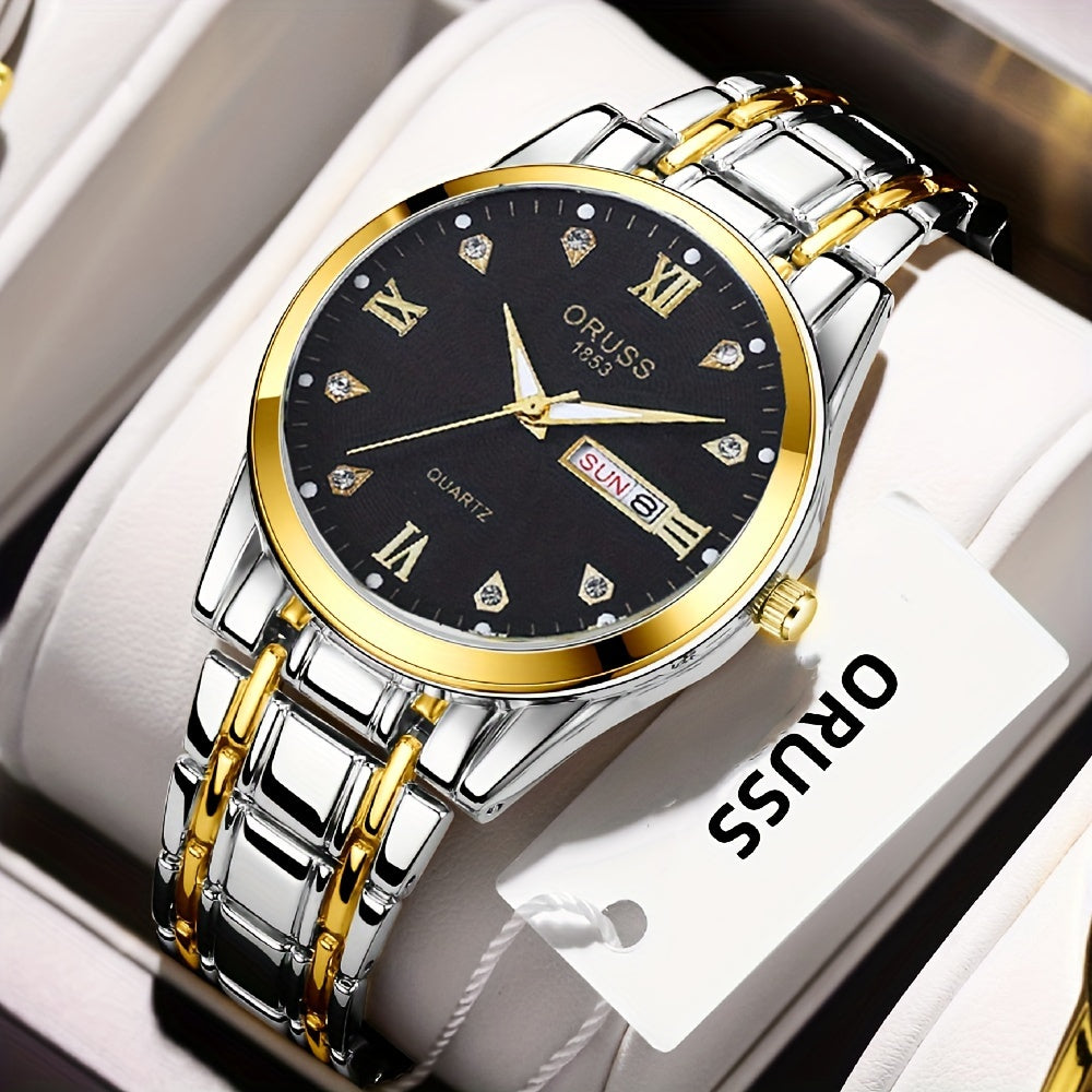 Men's Waterproof Luminous Quartz Watch with Round Dial and Date Function