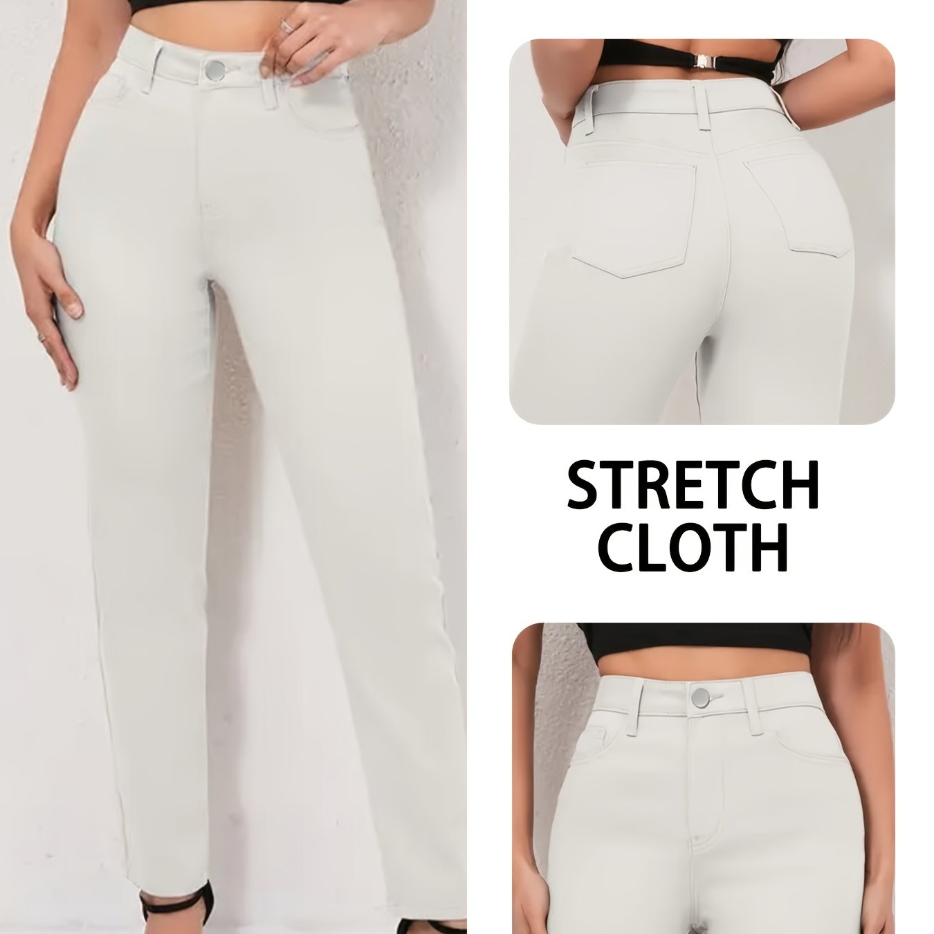 Women's Plus Size Commuter Pants High-Waist Stretch Skinny Solid Color All-Season