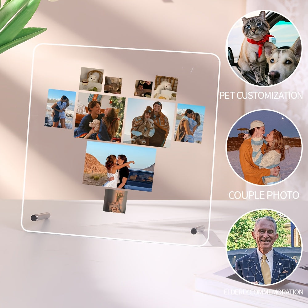 Personalized Heart Design Acrylic Photo Frame for Couples and Pets Gift